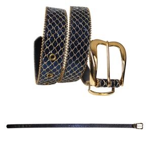 Vintage Gold and Blue Elite Fresno California Glittered Fish Net Patterned Belt